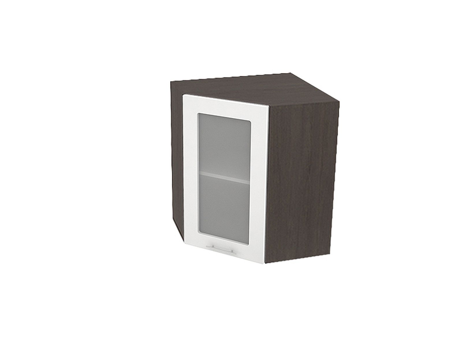 Шкаф навесной угловой со стеклом 590 Валерия М Белый Глянец, Белый, Коричневый темный, МДФ, Стекло, ЛДСП