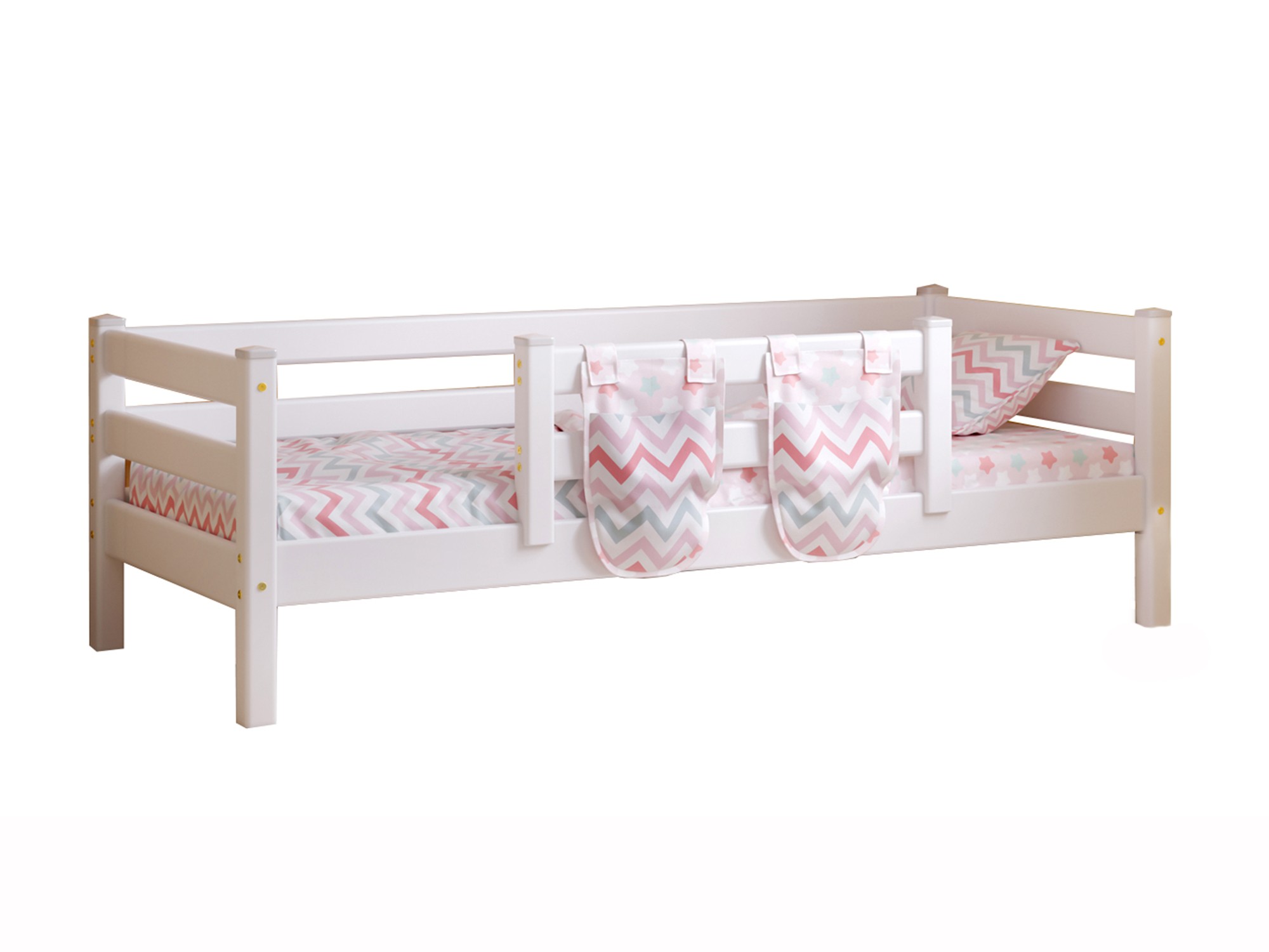 Кровать Соня (вариант 4) с защитой по центру, белый Белый, Массив кровать соня с надстройкой натуральный натуральный массив сосны