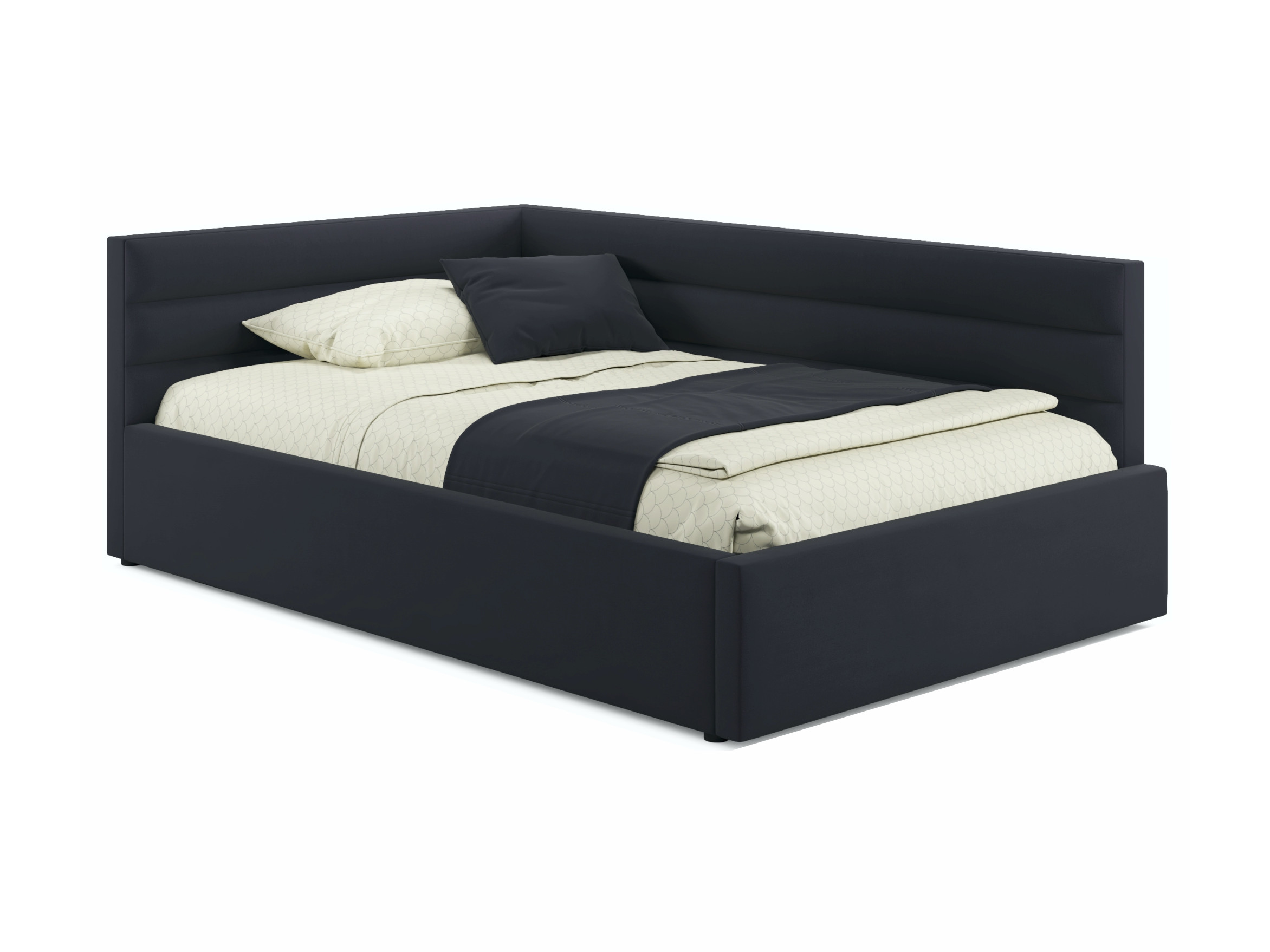 Мягкая кровать Aura 1200 черная с подъемным механизмом черный, Черный, Велюр