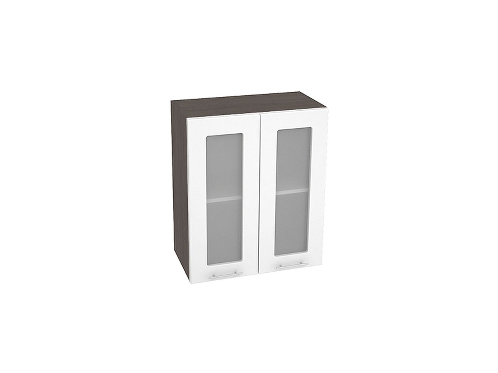 Шкаф навесной со стеклом 600 Валерия М Белый Глянец, Белый, Коричневый темный, МДФ, Стекло, ЛДСП