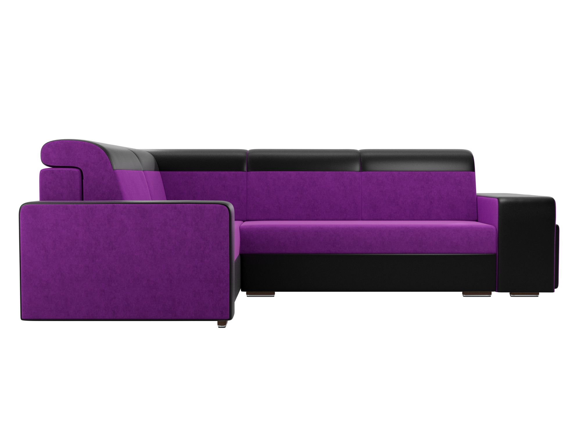Угловой диван Мустанг с двумя пуфами Левый MebelVia Фиолетовый, Черный, Искусственная кожа, Вельвет, ЛДСП