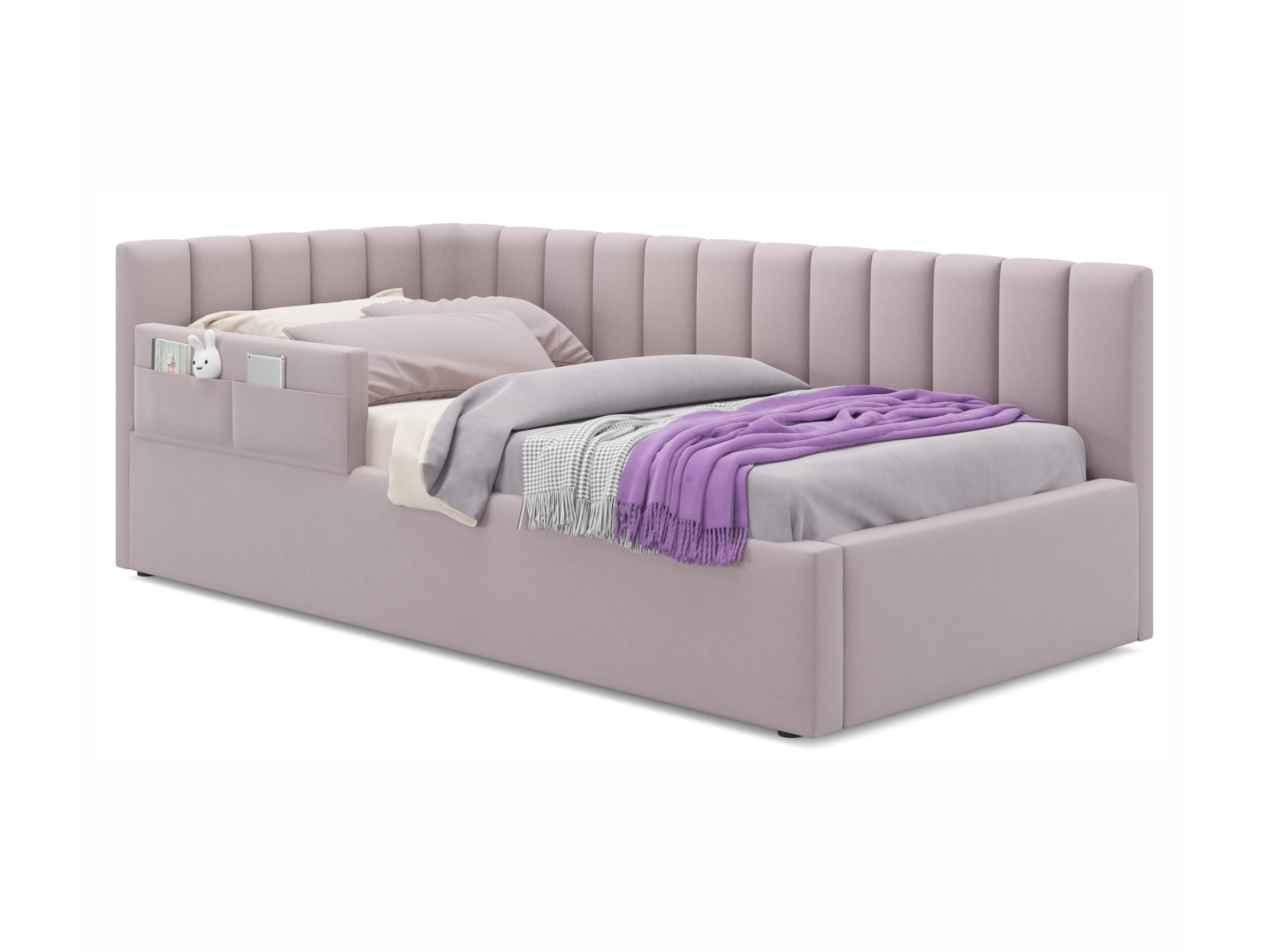 Мягкая кровать Milena с бортиком 900 лиловая с подъемным механизмом лиловый, Фиолетовый, Велюр, ДСП