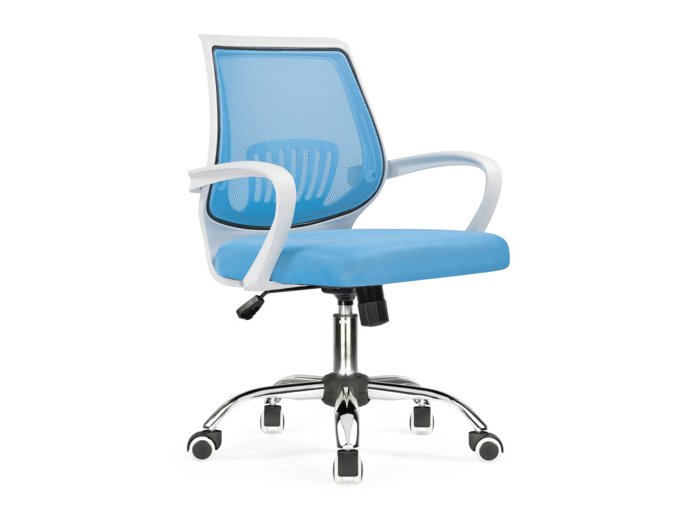 ergoplus белое оранжевое компьютерное кресло серый пластик хромированный металл Ergoplus blue / white Компьютерное кресло MebelVia Голубой, Ткань, Хромированный металл