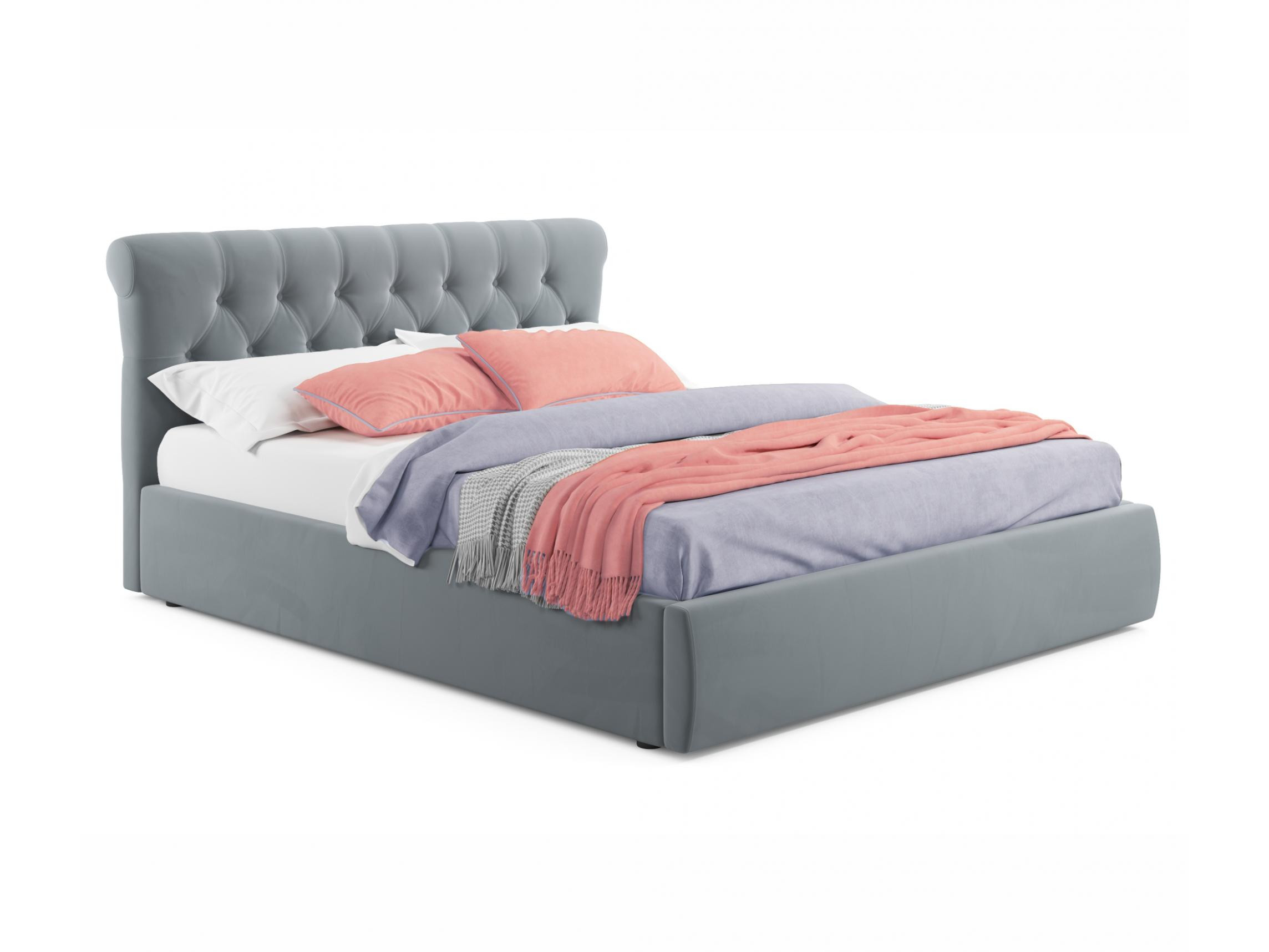 Мягкая кровать Ameli 1600 серая с подъемным механизмом с матрасом PROMO B COCOS серый, Серый, Велюр, ДСП