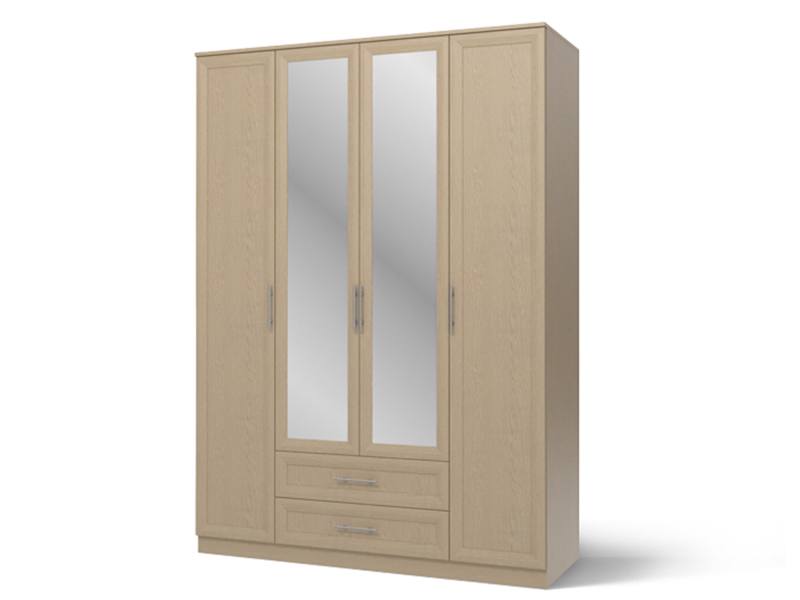 Шкаф 4-х дверный с зеркалами Юлианна New Бежевый, КДСП, Зеркало шкаф 1 дверный юлианна вишня барселона коричневый кдсп