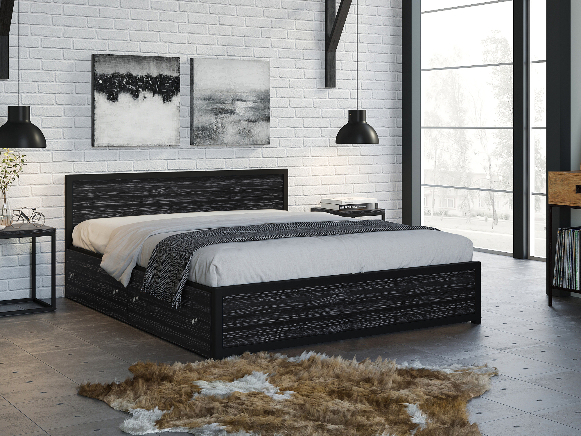 Кровать Титан (160х200) Северное дерево темное, Черный, ЛДСП 26 мм, Металл кровать титан 160х200 белый металл