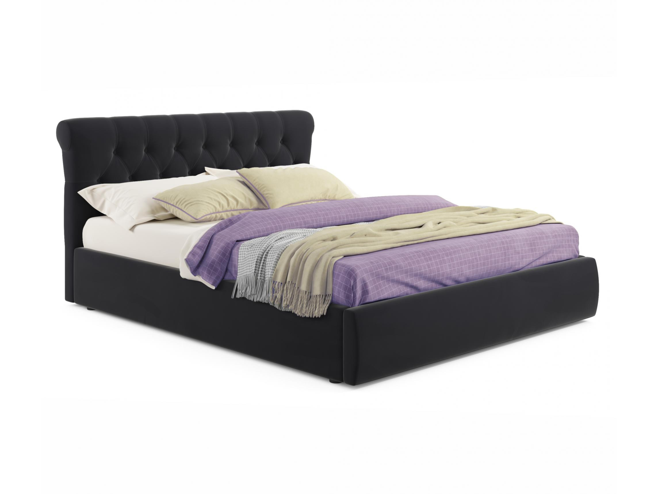 Мягкая кровать Ameli 1400 темная с подъемным механизмом с матрасом PROMO B COCOS темный, Черный, Велюр, ДСП