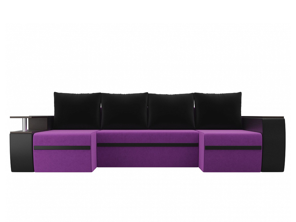диван артмебель сатурн микровельвет фиолетовый черный п образный П-образный диван Майами MebelVia , Фиолетовый, Искусственная кожа, Микровельвет, ЛДСП
