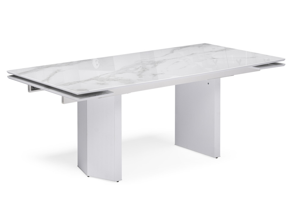 Стеклянный стол Монерон 200(260)х100х77 белый мрамор / белый Стол стеклянный Белый, МДФ стол стеклянный ален 90 белый
