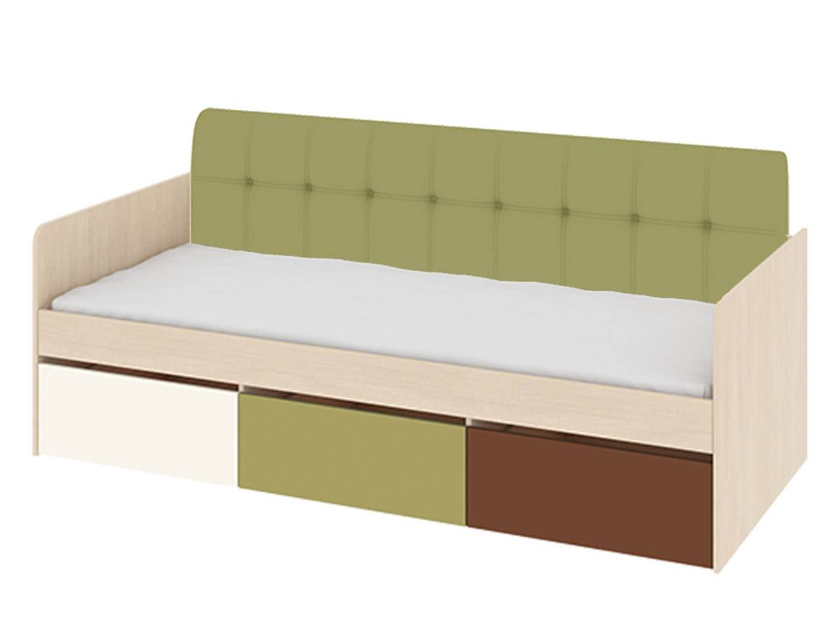 Кровать Тетрис с мягким элементом (80х200) Молочный, Оливковый, Белый, Зеленый, Коричневый, ЛДСП секция настольная тетрис оливковый зеленый бежевый лдсп