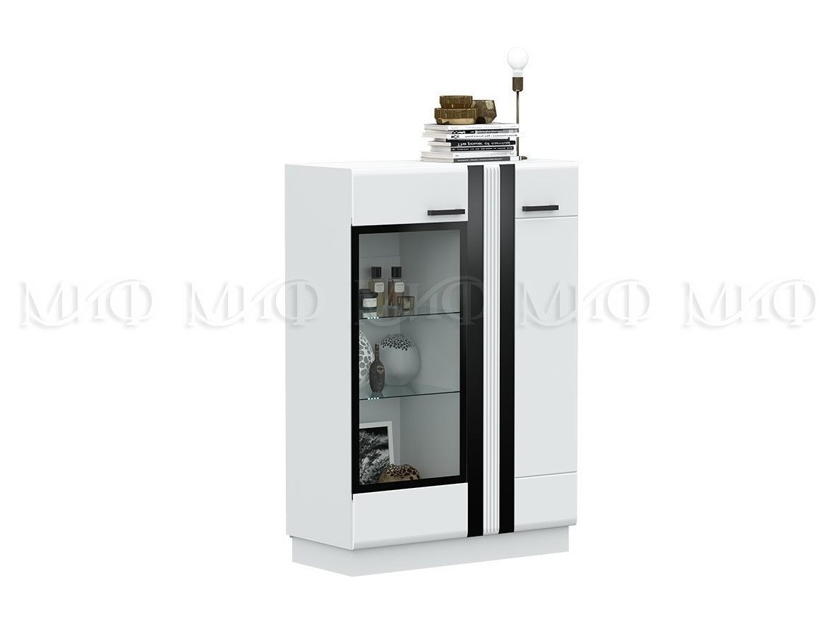 Магнолия Шкаф со стеклом низкий, белый глянец МДФ+Стекло, ЛДСП шкаф дверь со стеклом справа lumio 1 белый глянец белый бежевый лдсп мдф