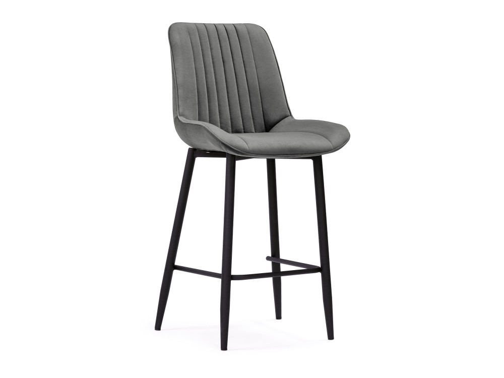 Седа велюр темно-серый / черный Барный стул Черный, Металл стул kenner 145c черный серый велюр черный серый