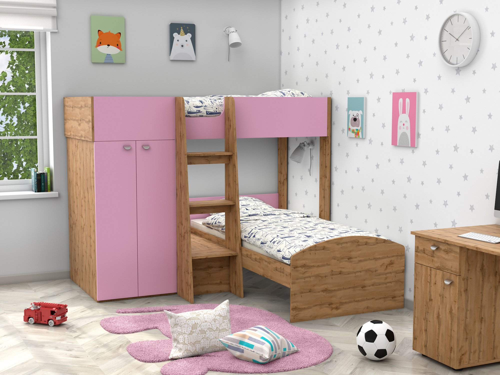 Двухъярусная кровать Golden Kids-4 (90х200) Розовый, Бежевый, ЛДСП двухъярусная кровать golden kids 4 90х200 дуб молочный белый бежевый коричневый темный лдсп