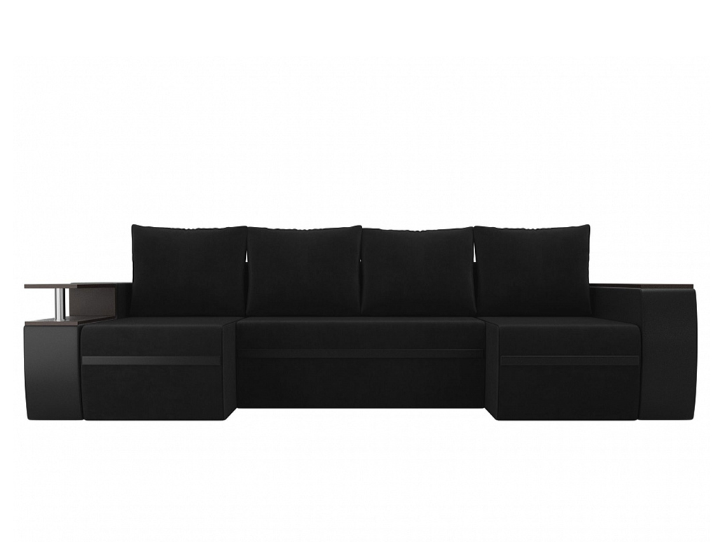 П-образный диван Майами MebelVia , Черный, Искусственная кожа, Велюр, ЛДСП