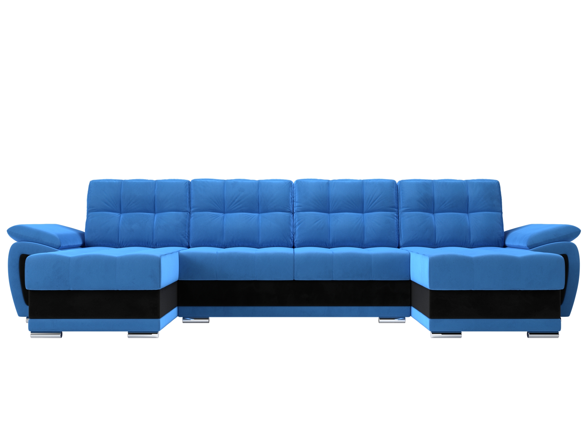 Диван П-образный Нестор-П (Риттэр) MebelVia Голубой, Черный, Велюр, ЛДСП п образный диван лига диванов п образный диван джастин велюр голубой