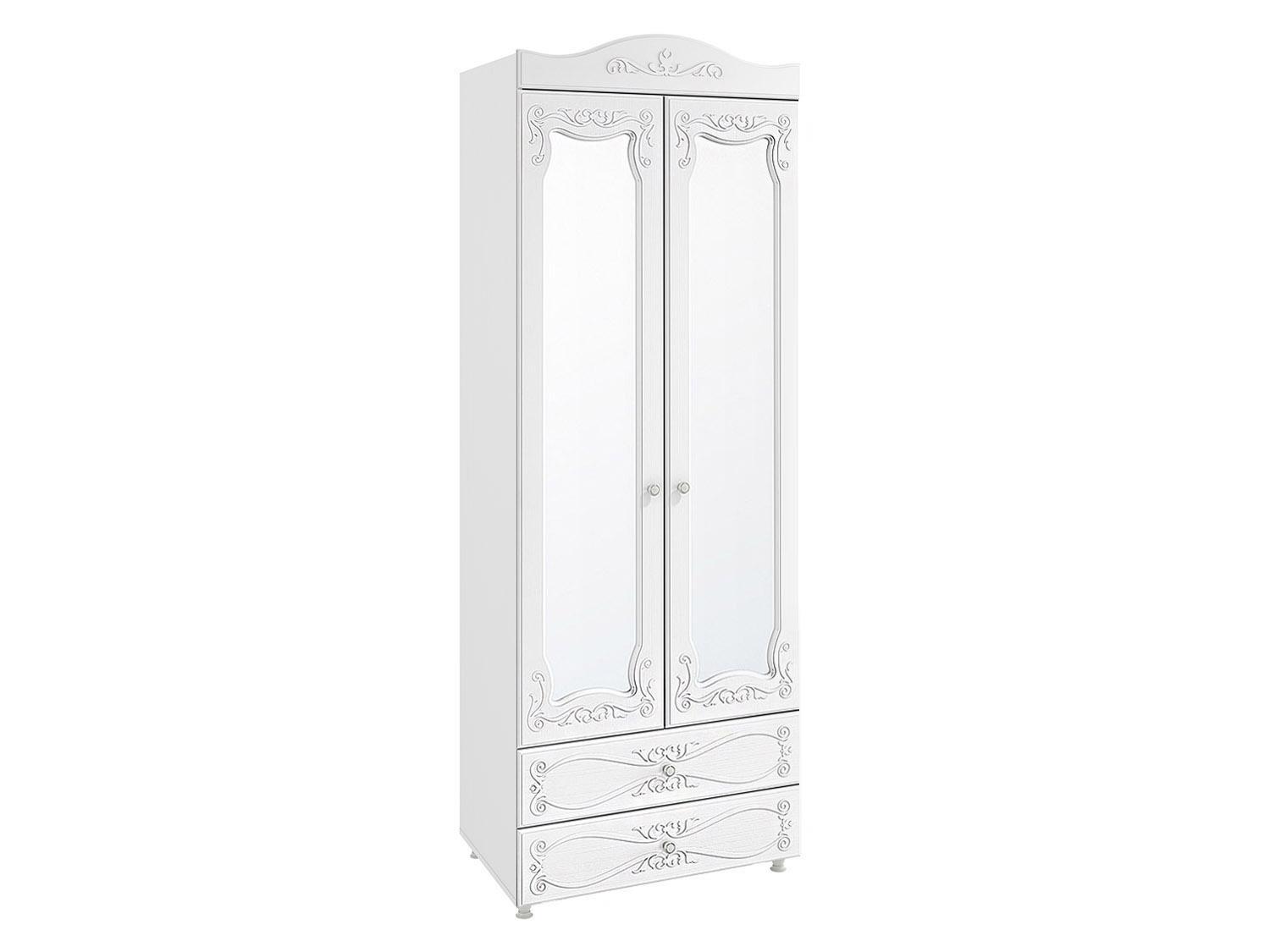Шкаф 2-х дверный с зеркалами и ящиками (гл.410) Италия ИТ-45 белое дерево Белое дерево, Белый, МДФ, ЛДСП