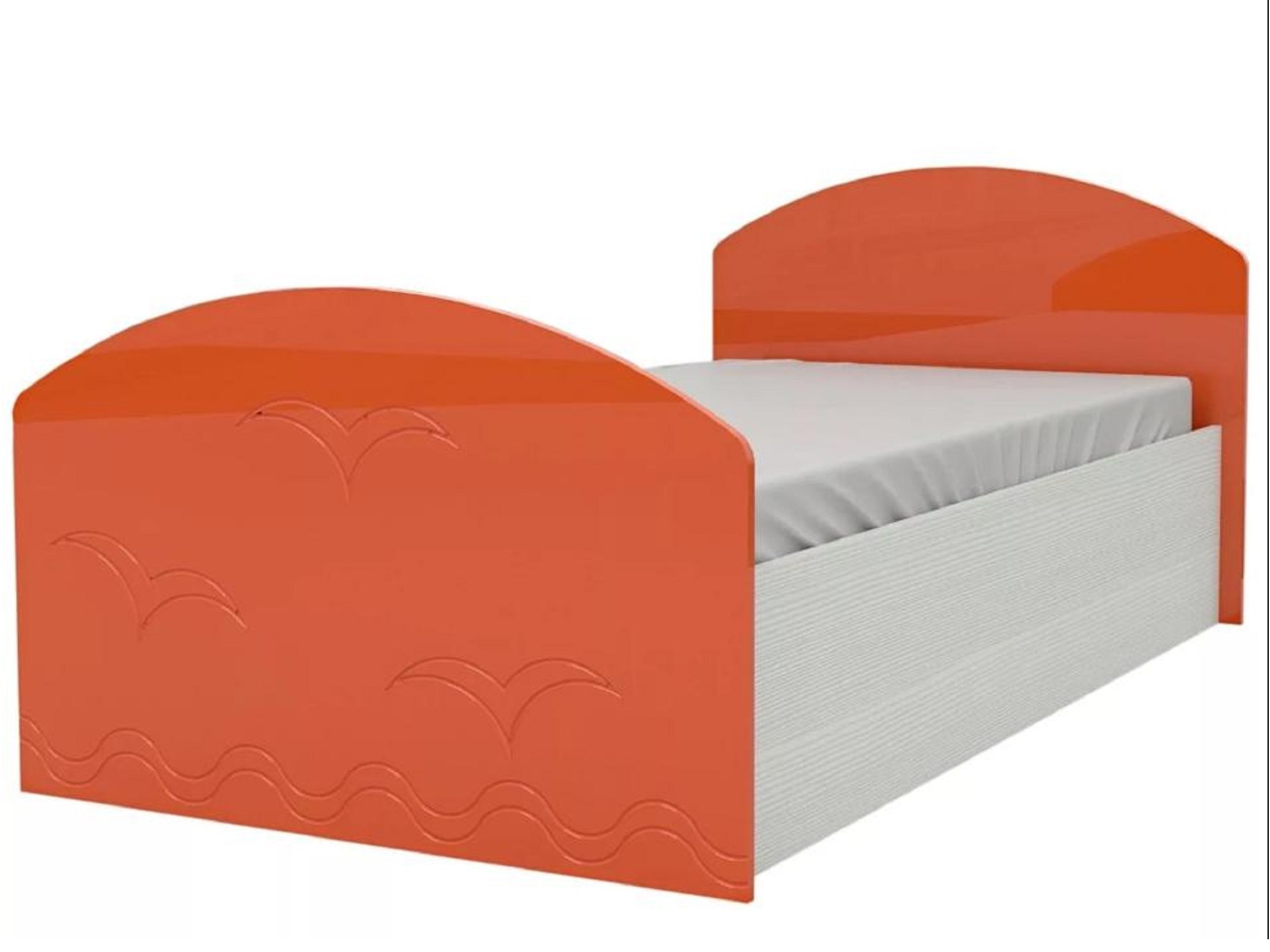 Юниор-2 Детская кровать 80, металлик (Оранжевый металлик, Дуб белёный) Дуб белёный, МДФ, ЛДСП