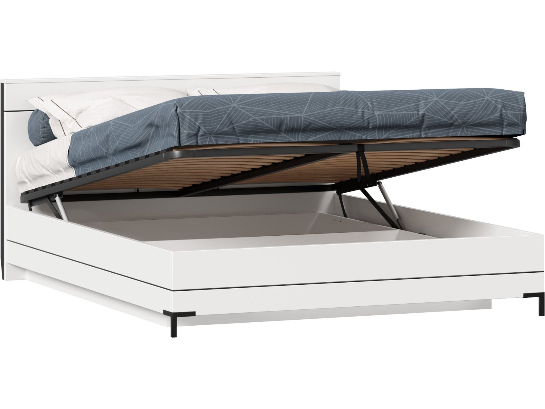 Норд Кровать двуспальная 1600 с подъемным механизмом (Белый/Черный) Белый мягкая двуспальная кровать стефани 1600 с подъемным ме