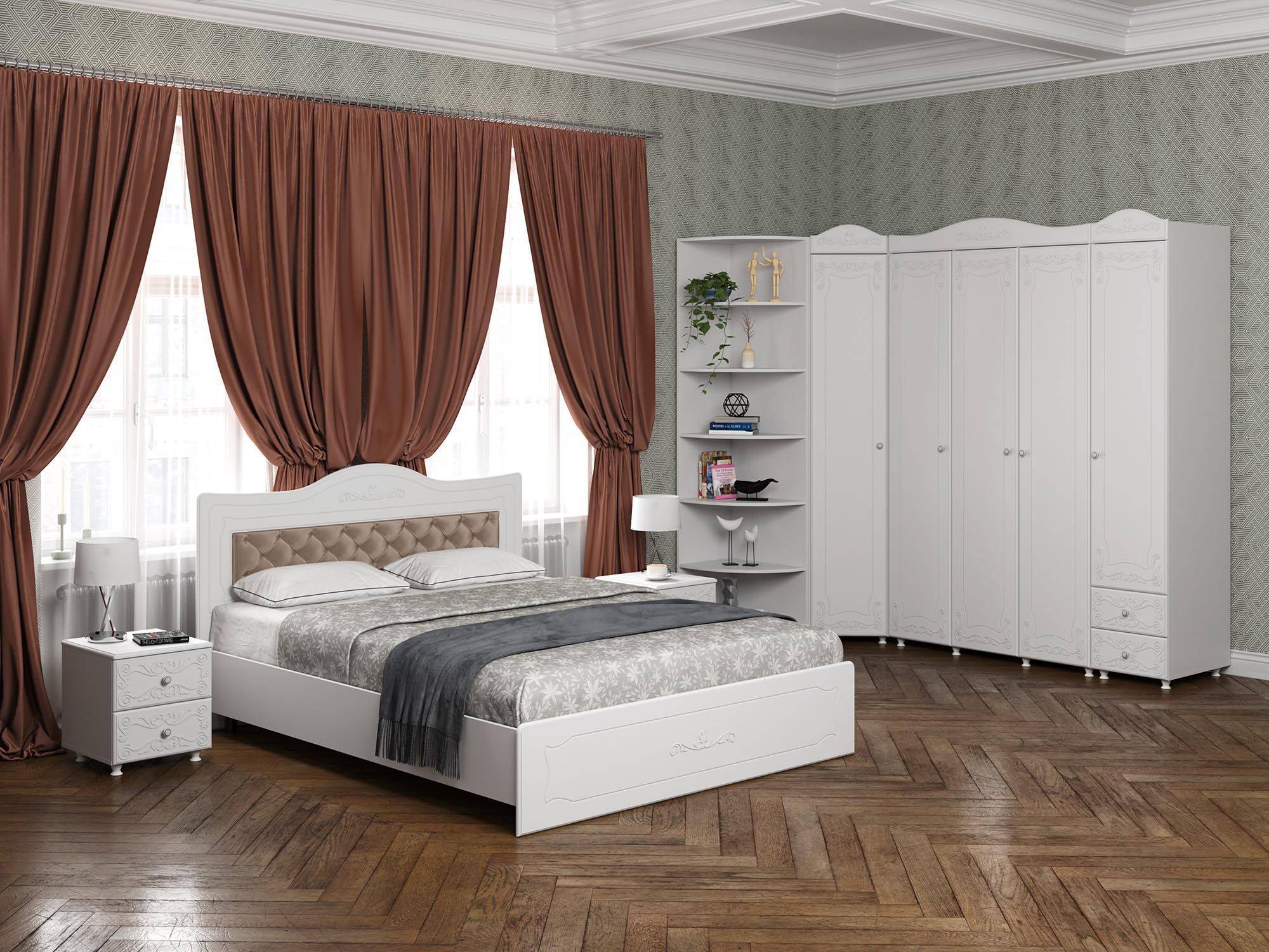 Спальня Италия-3 мягкая спинка белое дерево Белое дерево, Белый, МДФ, ЛДСП италия спальня мягкая спинка 2м