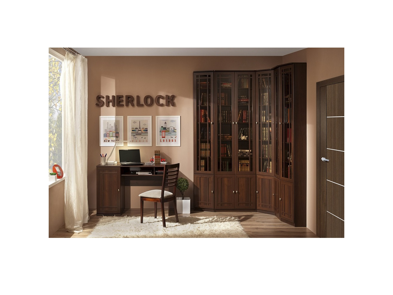 Библиотека Sherlock. Комплект 1, орех Коричневый темный, МДФ