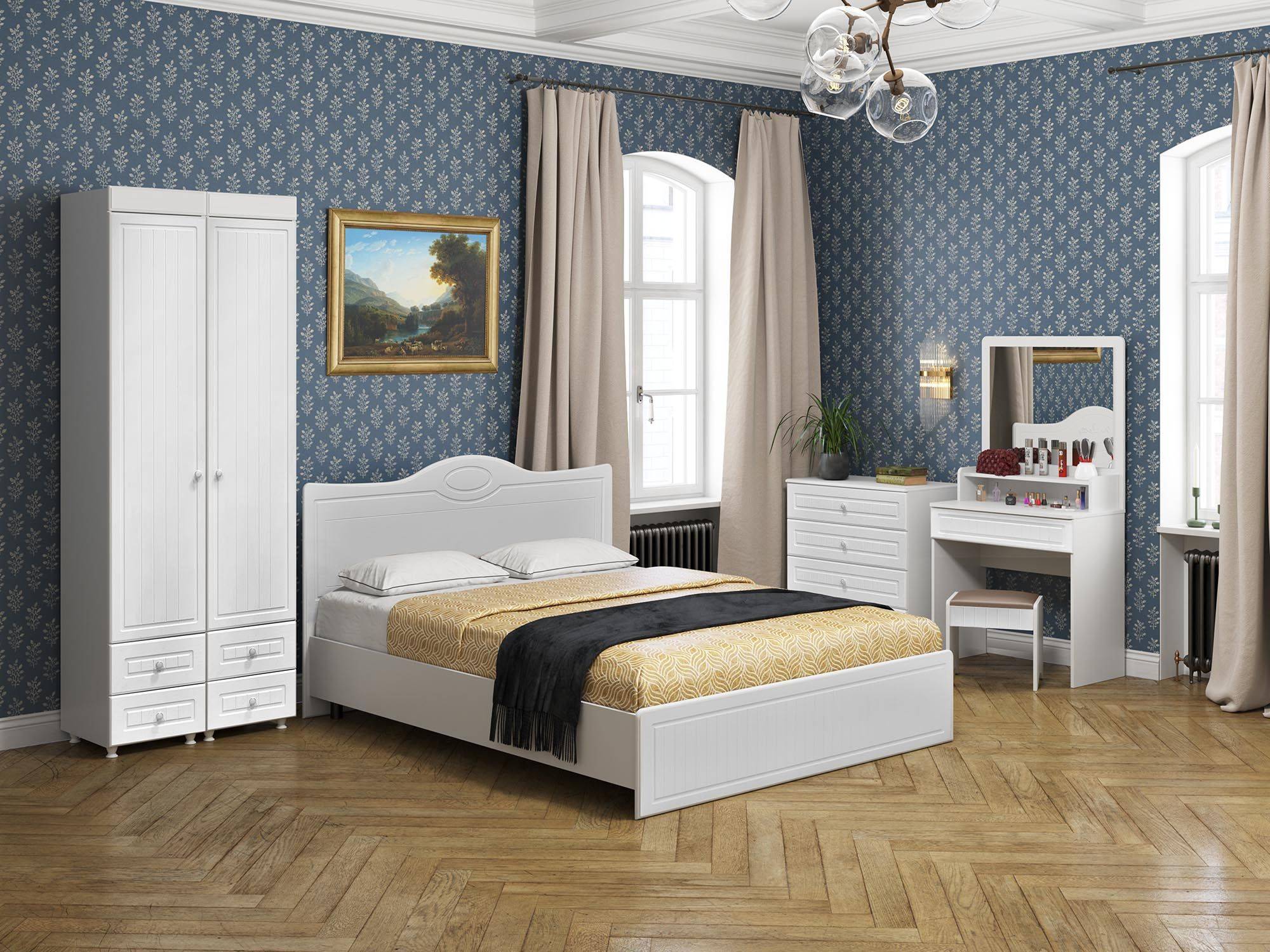 спальня монако комплект 1 белый Спальня Монако-2 белое дерево Белое дерево, Белый, МДФ, ЛДСП