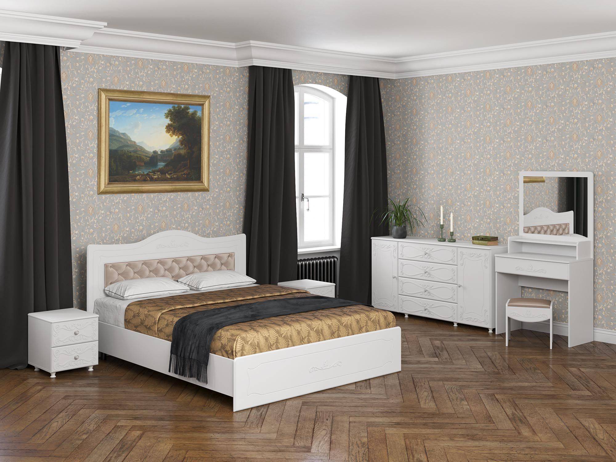 Спальня Италия-5 мягкая спинка белое дерево Белое дерево, Белый, МДФ, ЛДСП