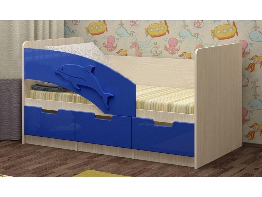 цена Детская кровать Дельфин-6 МДФ, 80х160, темно-синий Бежевый