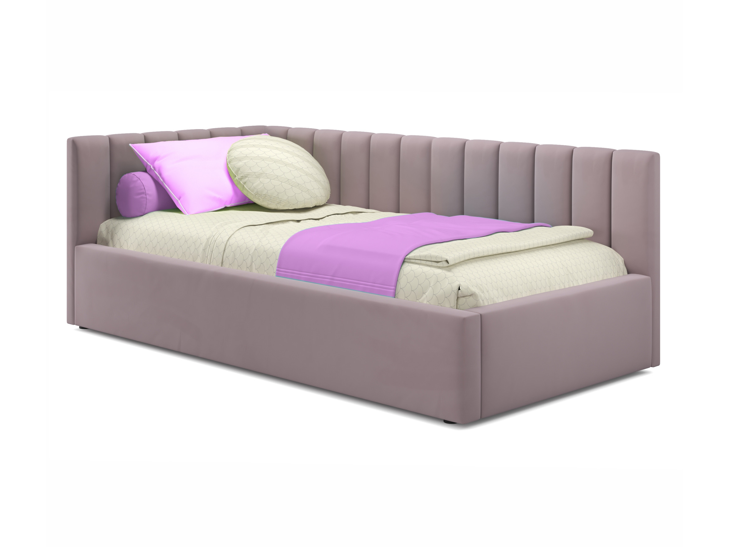 Мягкая кровать Milena 900 лиловая с подъемным механизмом лиловый, Фиолетовый, Велюр, ДСП