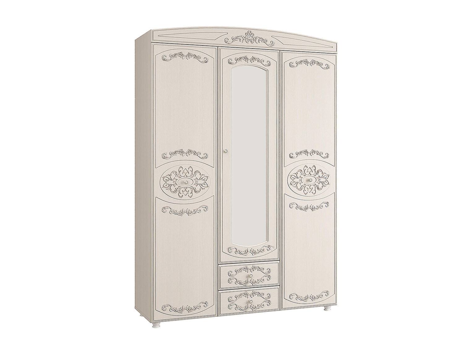 Шкаф 3-х дверный комбинированный с зеркалом Каролина вудлайн/сандал Сандал белый, Белый, МДФ, ЛДСП цена и фото