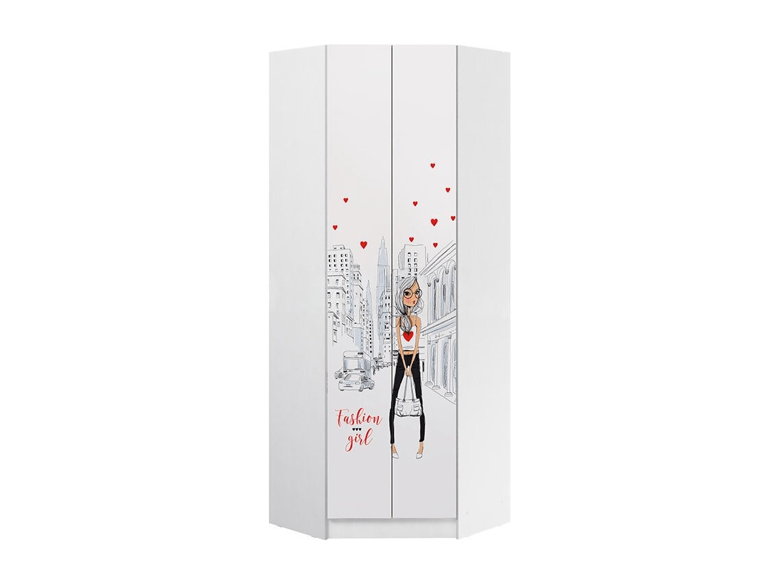 Вега NEW Girl Шкаф угловой (Белый / Белый глянец) Дуб белёный, ЛДСП с рисунком, ЛДСП шкаф угловой мегаполис белый с рисунком белый бежевый лдсп уфп