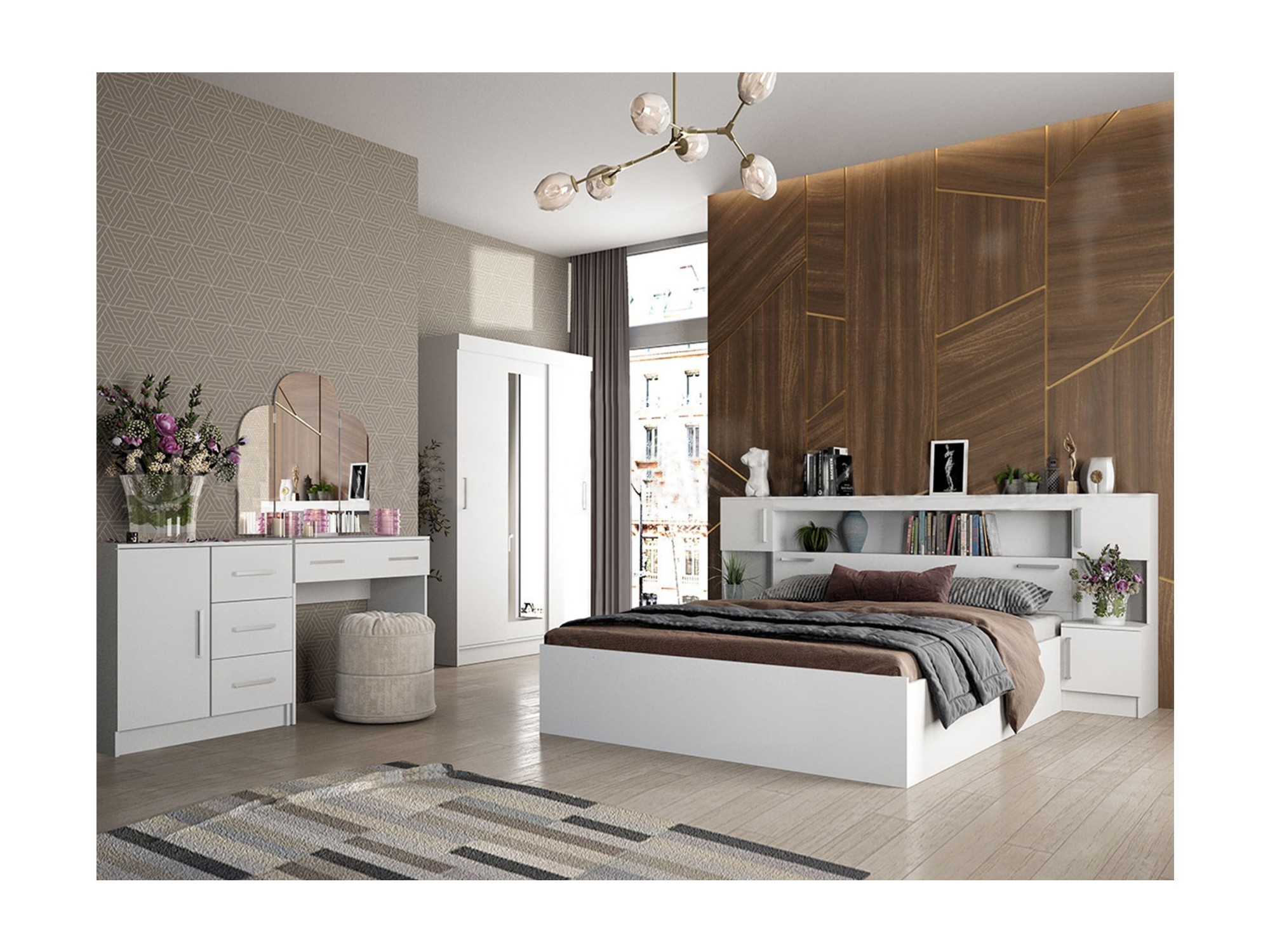 Модульная спальня Бася, композиция 2 (Белый) Белый, ЛДСП спальня бася кр 552 кровать с прикров блоком