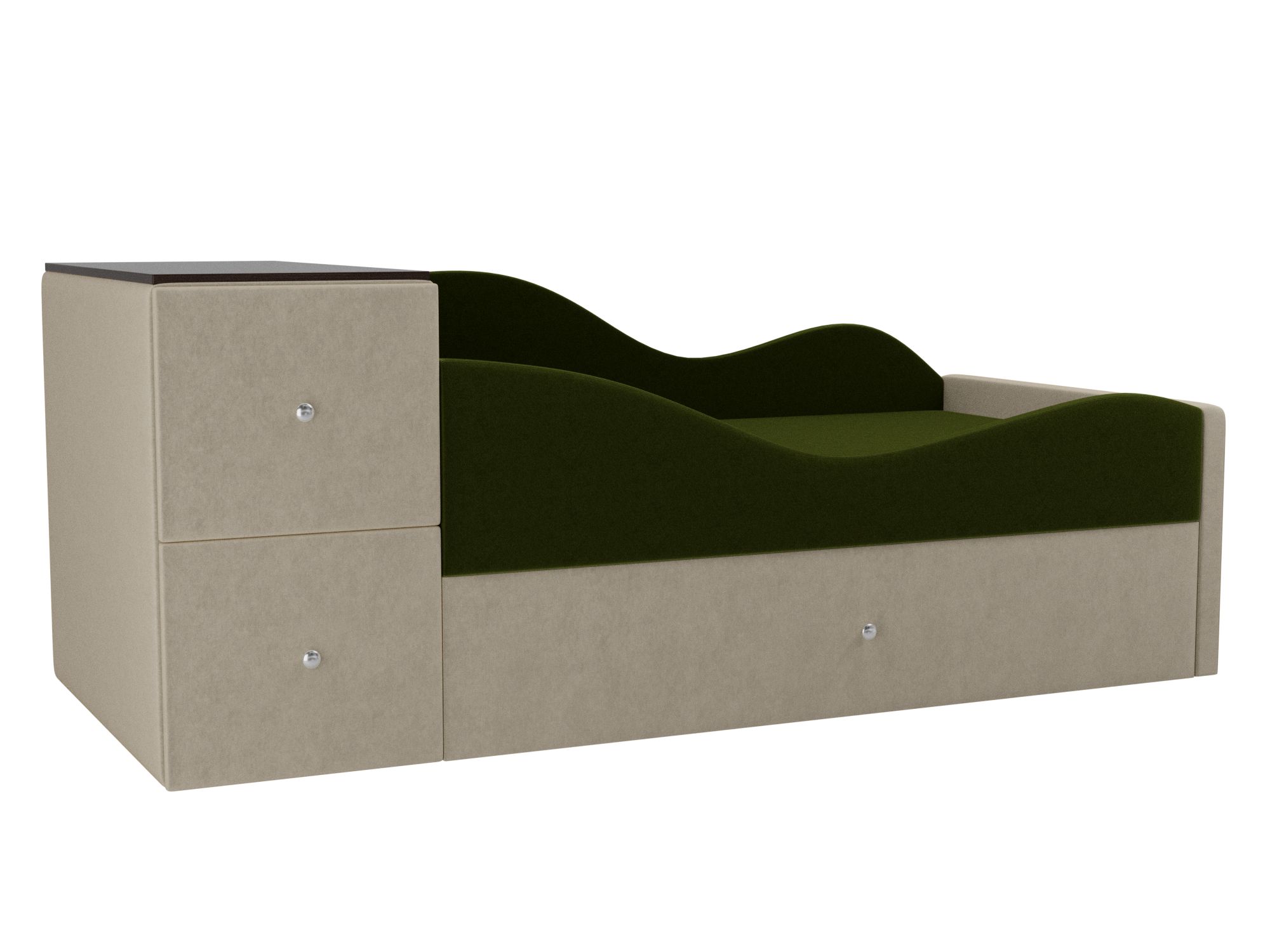 кровать камилла зеленый бежевый микровельвет Детская кровать Дельта Правый угол Зеленый, Бежевый, ЛДСП