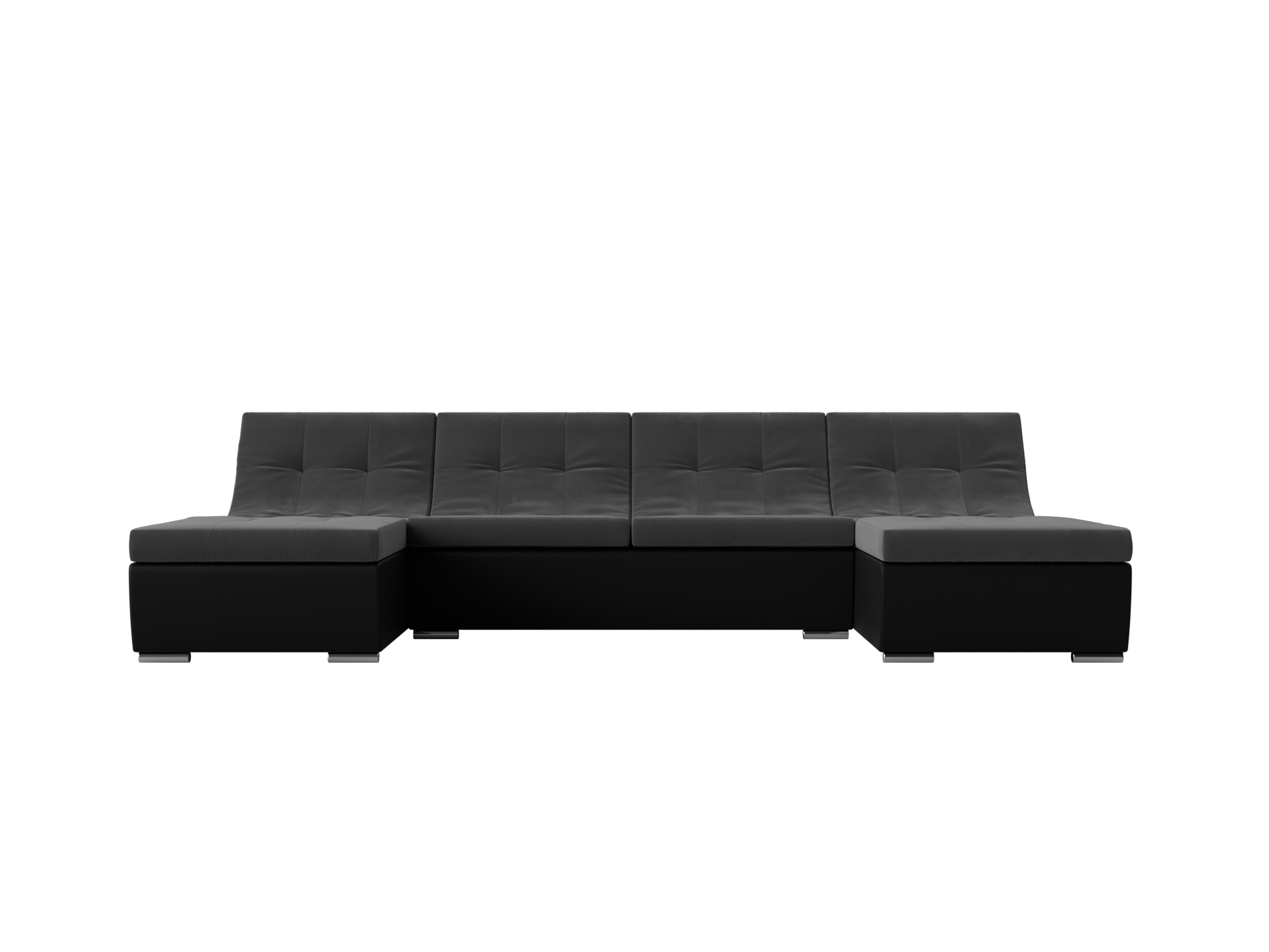П-образный модульный диван Монреаль MebelVia Серый, Черный, Велюр, Экокожа, ЛДСП п образный диван софия механизм пантограф велюр цвет серый