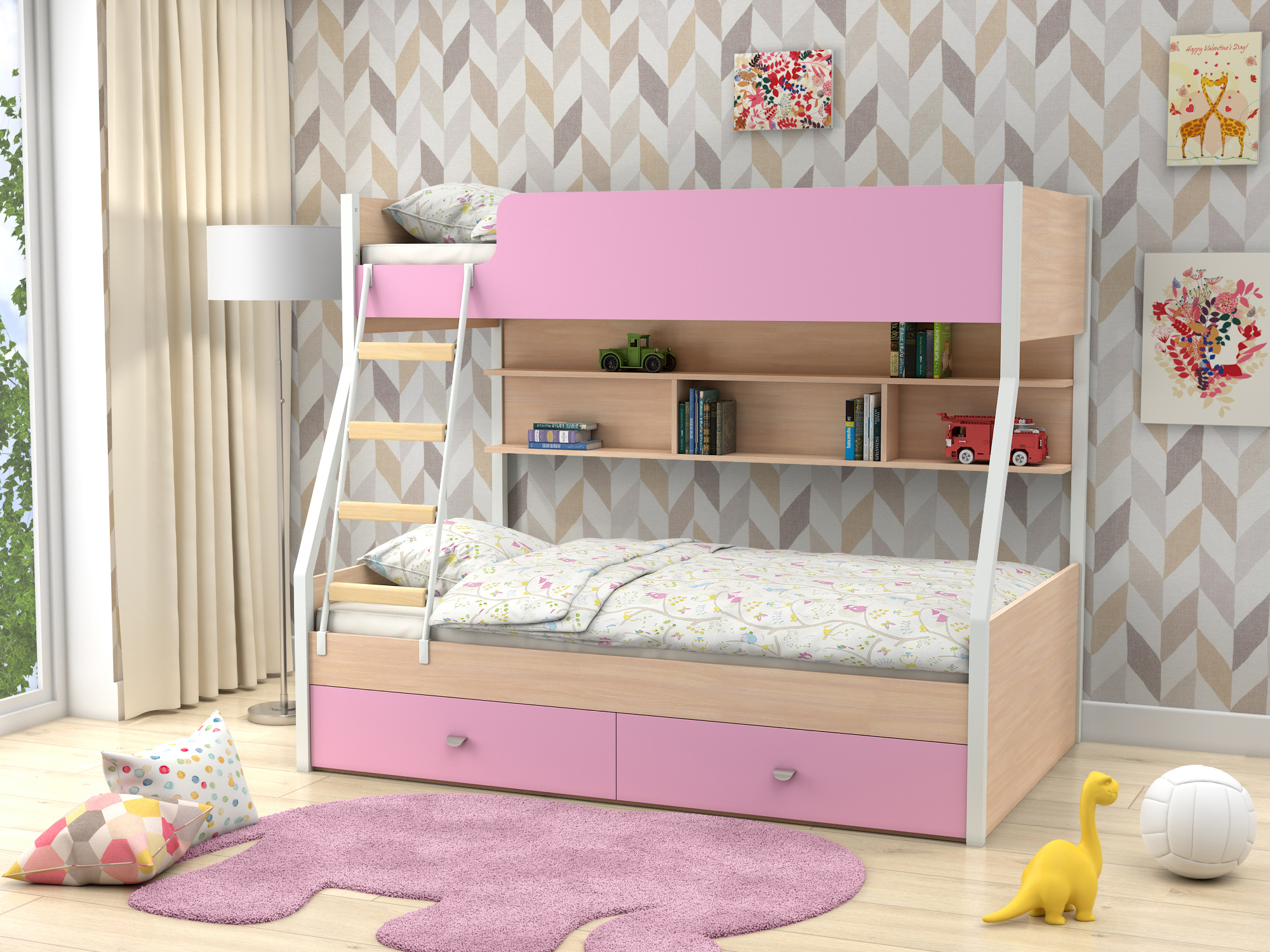 Двухъярусная кровать Golden Kids-3 (90х190/120х190) Розовый, Белый, Бежевый, ЛДСП