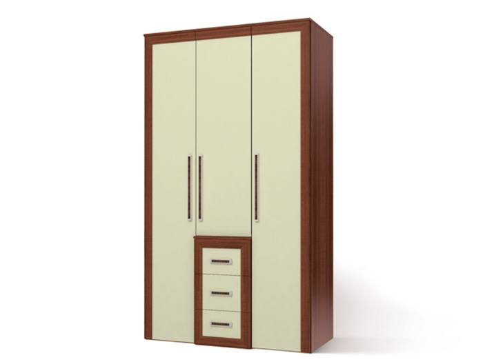 Шкаф 3-х дверный с ящиками Валенти Кремовый, Бежевый, Белый, Коричневый, ЛДСП, КДСП цена и фото