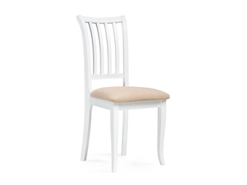Фрезино бежевый велюр / белый Стул деревянный Белый, Массив бука стул ron белый стул белый массив бука