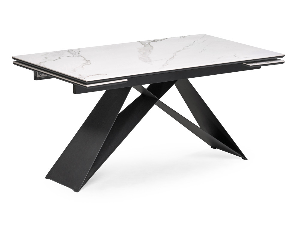 Ноттингем 160(220)х90х77 белый мрамор / черный Керамический стол Черный, Металл