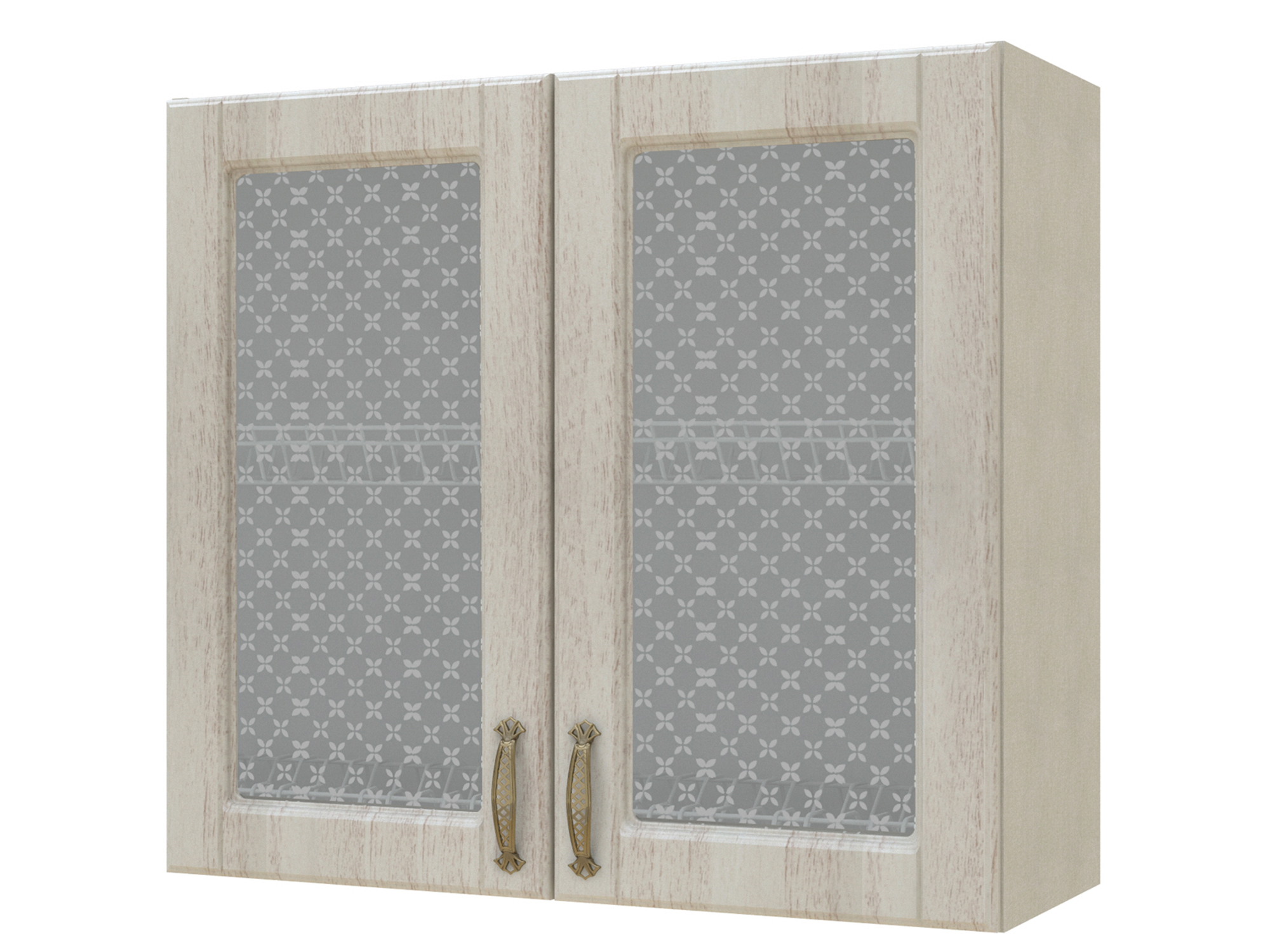 Шкаф-витрина с сушками двухдверный Николь 80 см Кантри, Белый, Бежевый, МДФ, Пленка ПВХ, КДСП