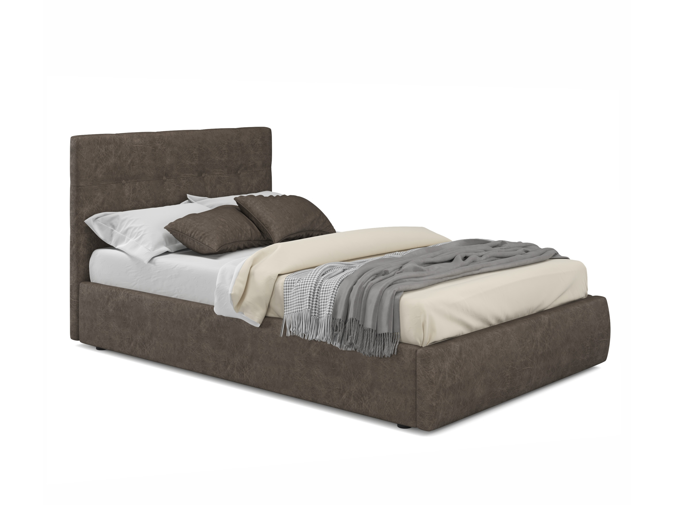 Мягкая кровать Selesta 1200 кожа брауни с подъемным механизмом с матрасом ГОСТ брауни, Экокожа, ДСП