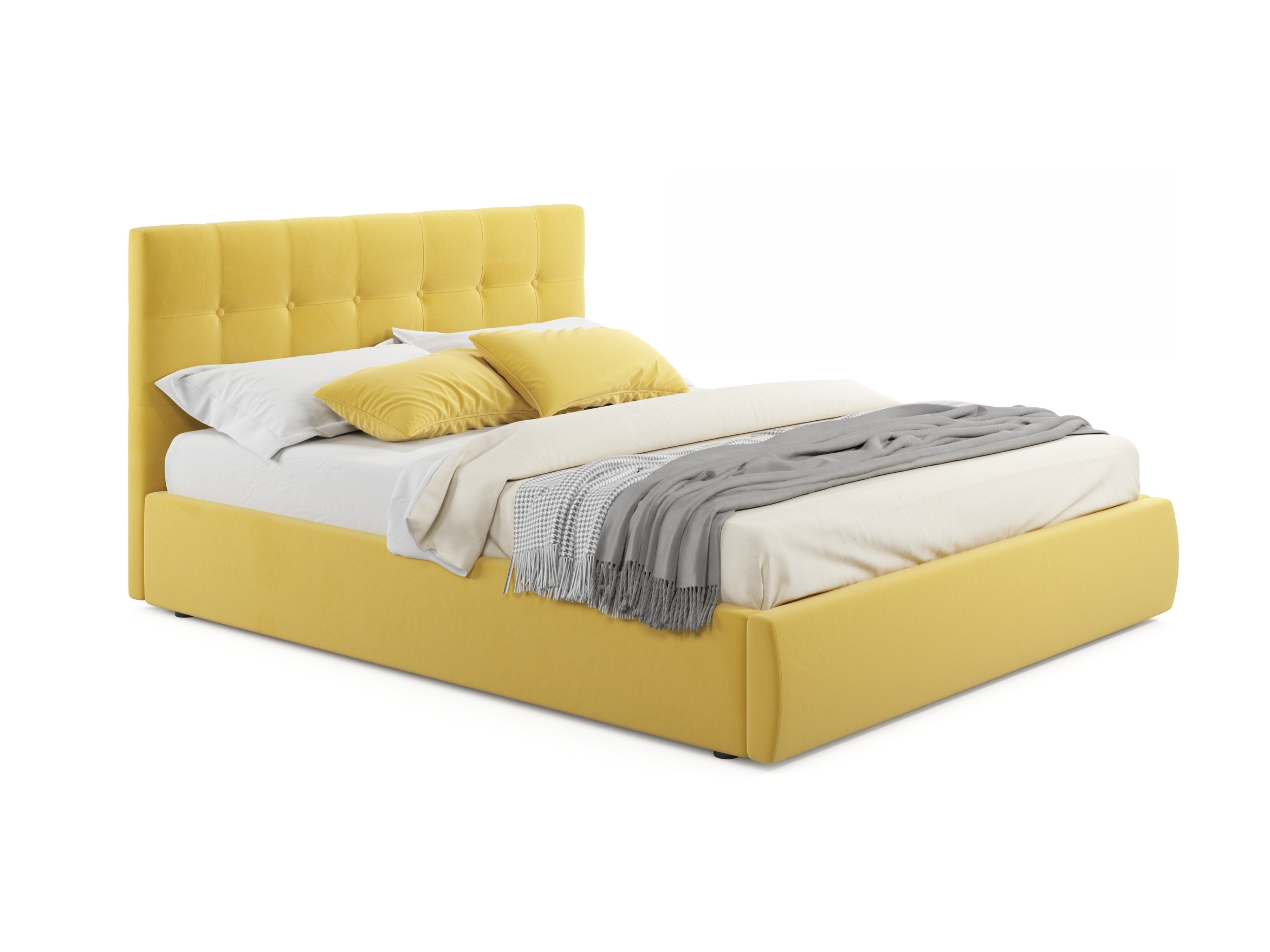Мягкая кровать Selesta 1800 желтая с матрасом ГОСТ с подъемным механизмом желтый, Желтый, Велюр, ДСП