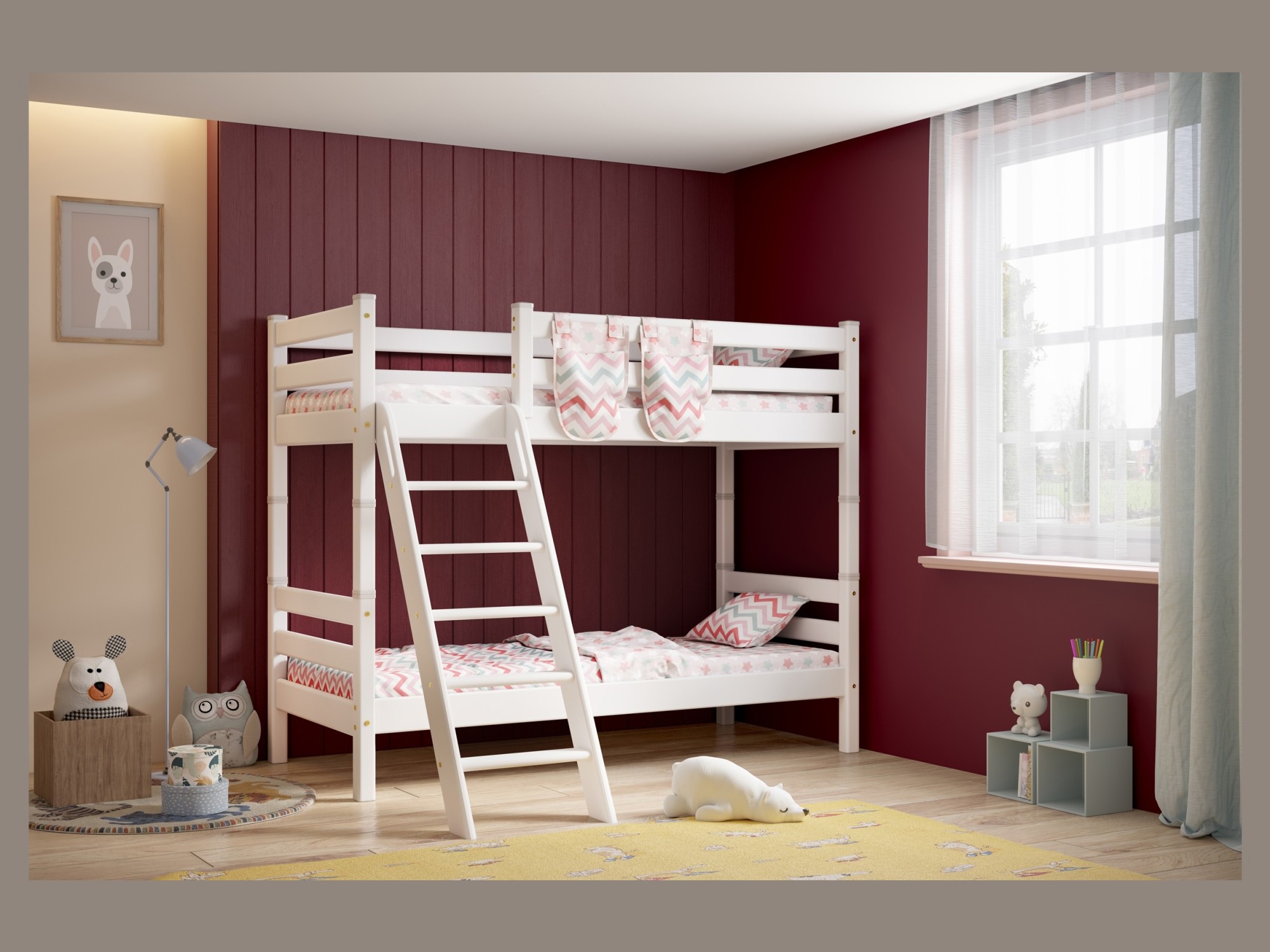 Двухъярусная кровать Соня с наклонной лестницей (вариант 10) Белый, Массив, ЛДСП низкая кровать соня с наклонной лестницей вариант 12