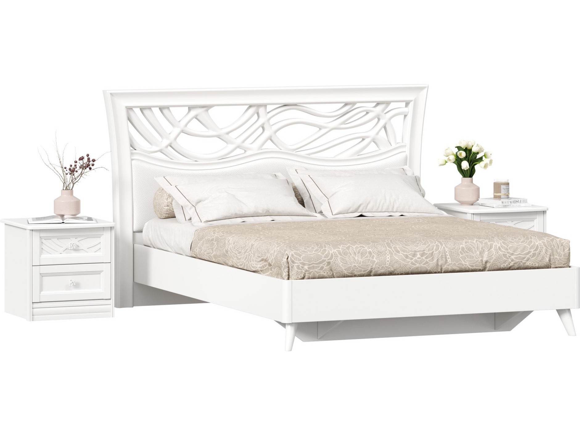 двуспальная кровать виктория эко п 1600 с мягким блок Джулия Кровать двуспальная 1600 с тумбами (Белый) Белый