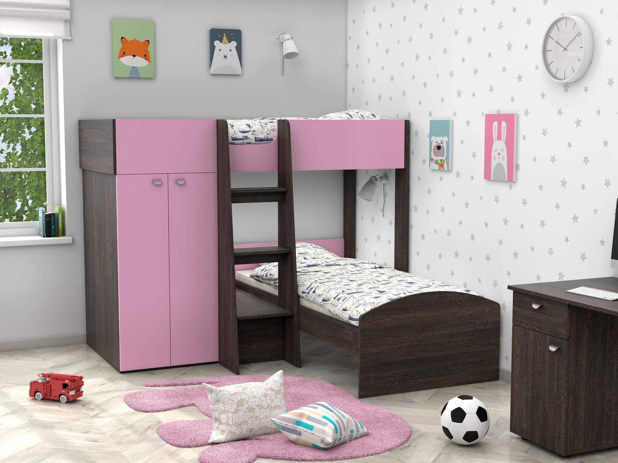 Двухъярусная кровать Golden Kids-4 (90х200) Розовый, Коричневый темный, ЛДСП