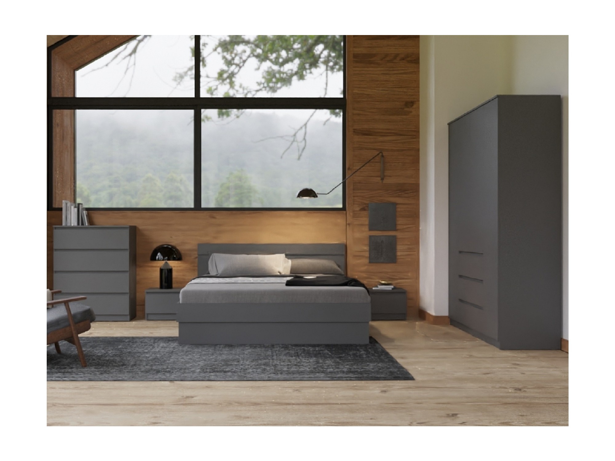 Модульная спальня Челси, комплектация 1 (Графит, Графит) Черный, ЛДСП модульная гостиная челси графит графит графит черный лдсп