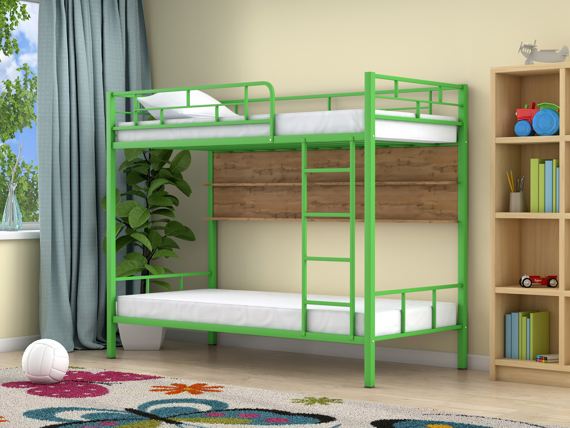 Двухъярусная кровать Ницца (90х190) Дуб ватан, Зеленый, ЛДСП, Металл