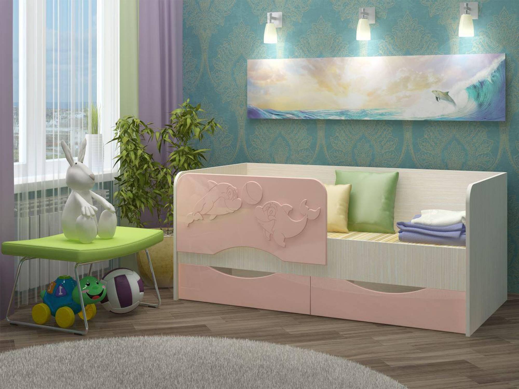 Детская кровать Дельфин-2 МДФ розовый, 80х160 (Ясень шимо светлый, Ро детская кровать бемби 8 мдф 80х160 розовый металлик ясень шимо светлый розовый металлик бежевый лдсп