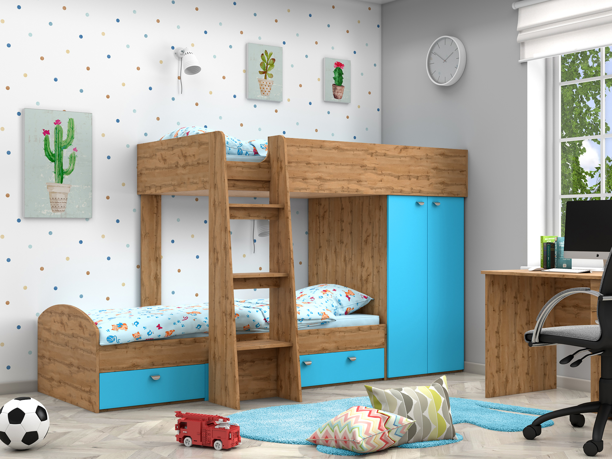 Двухъярусная кровать Golden Kids-2 (90х200) Голубой, Бежевый, ЛДСП