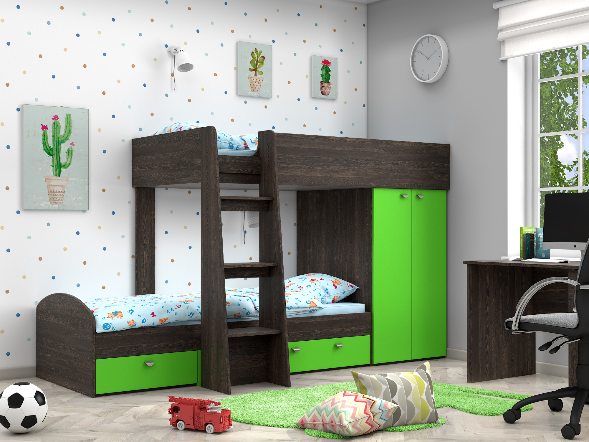 Двухъярусная кровать Golden Kids-2 (90х200) Зеленый, Коричневый темный, ЛДСП
