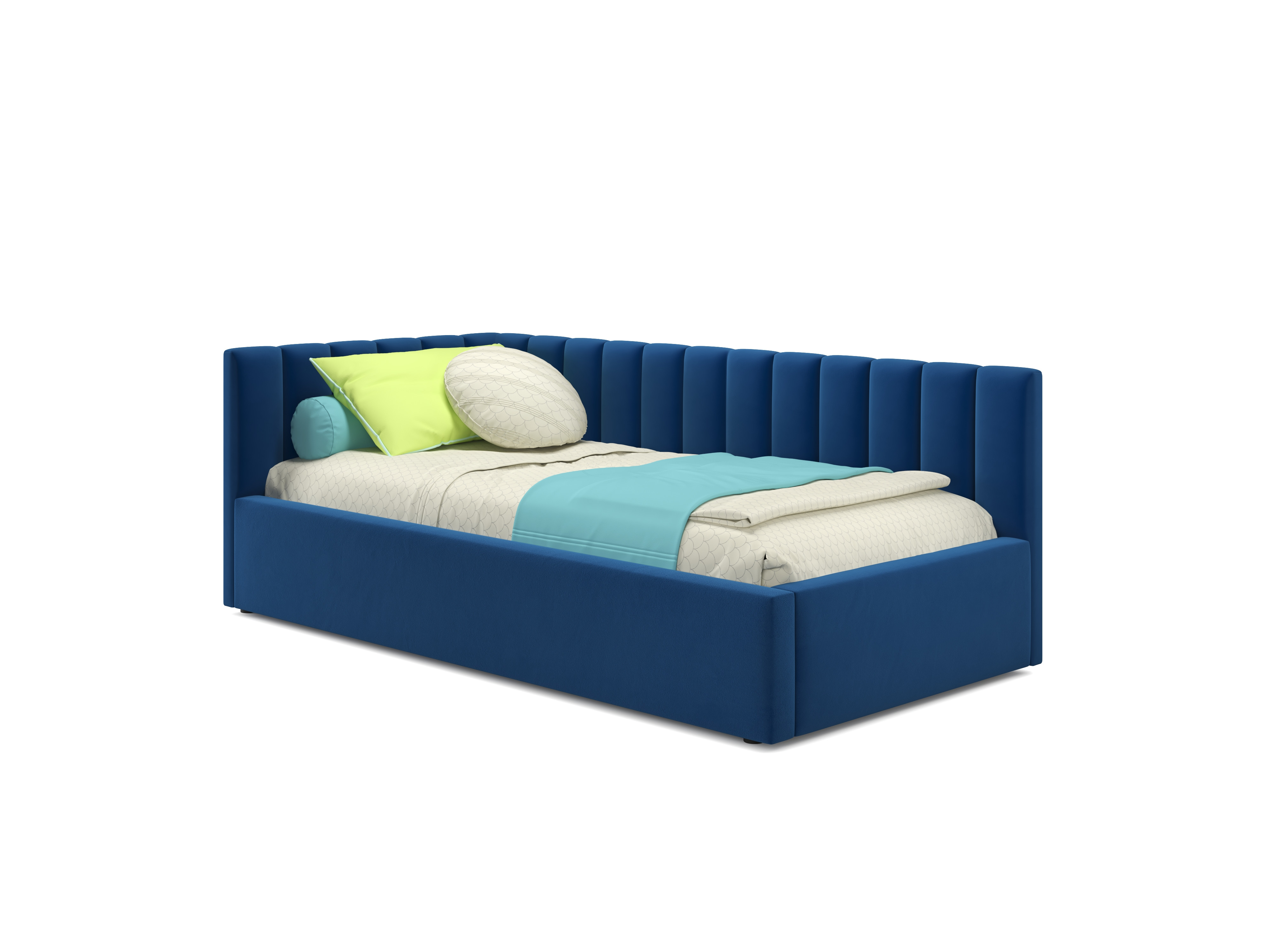 Мягкая кровать Milena 900 синяя с ортопедическим основанием синий, Синий, Велюр, ДСП
