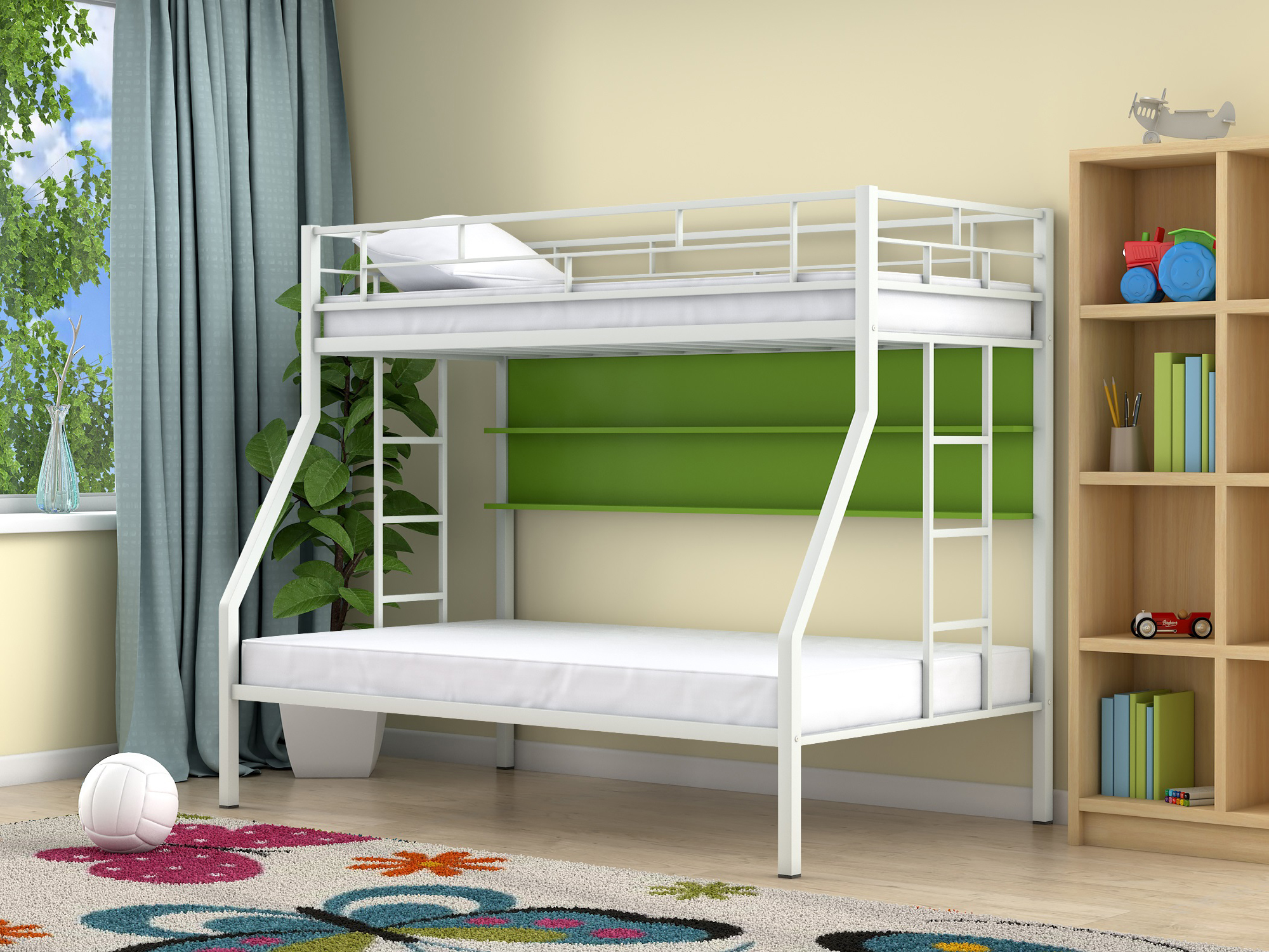 Двухъярусная кровать Милан (90х190/120х190) Зеленый, , Белый, ЛДСП, Металл